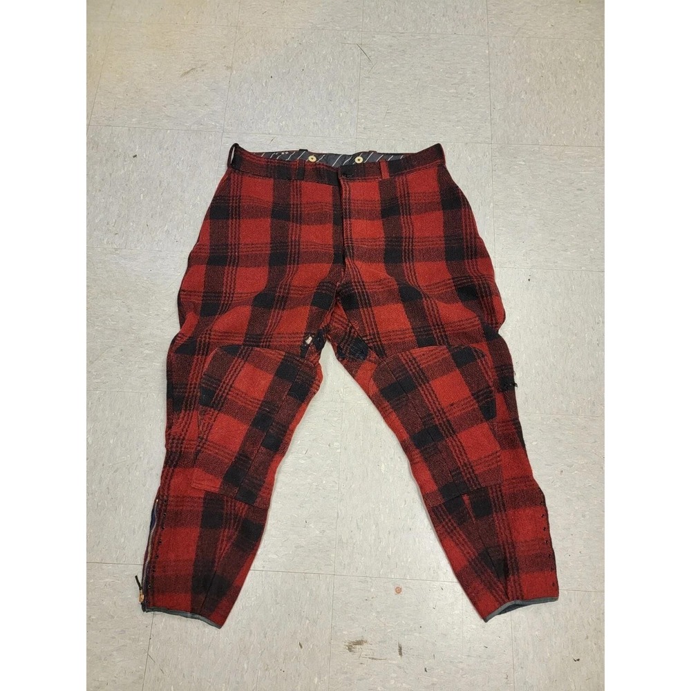 Vintage Fieldmaster Snow Pants Mens 34 Red‎ Plaid Wool Flannel Hunting 40s
